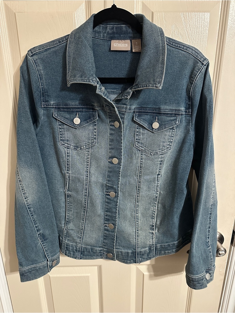 Chico's Medium Blue Denim Trucker Jacket, Sz 1 (M-L)